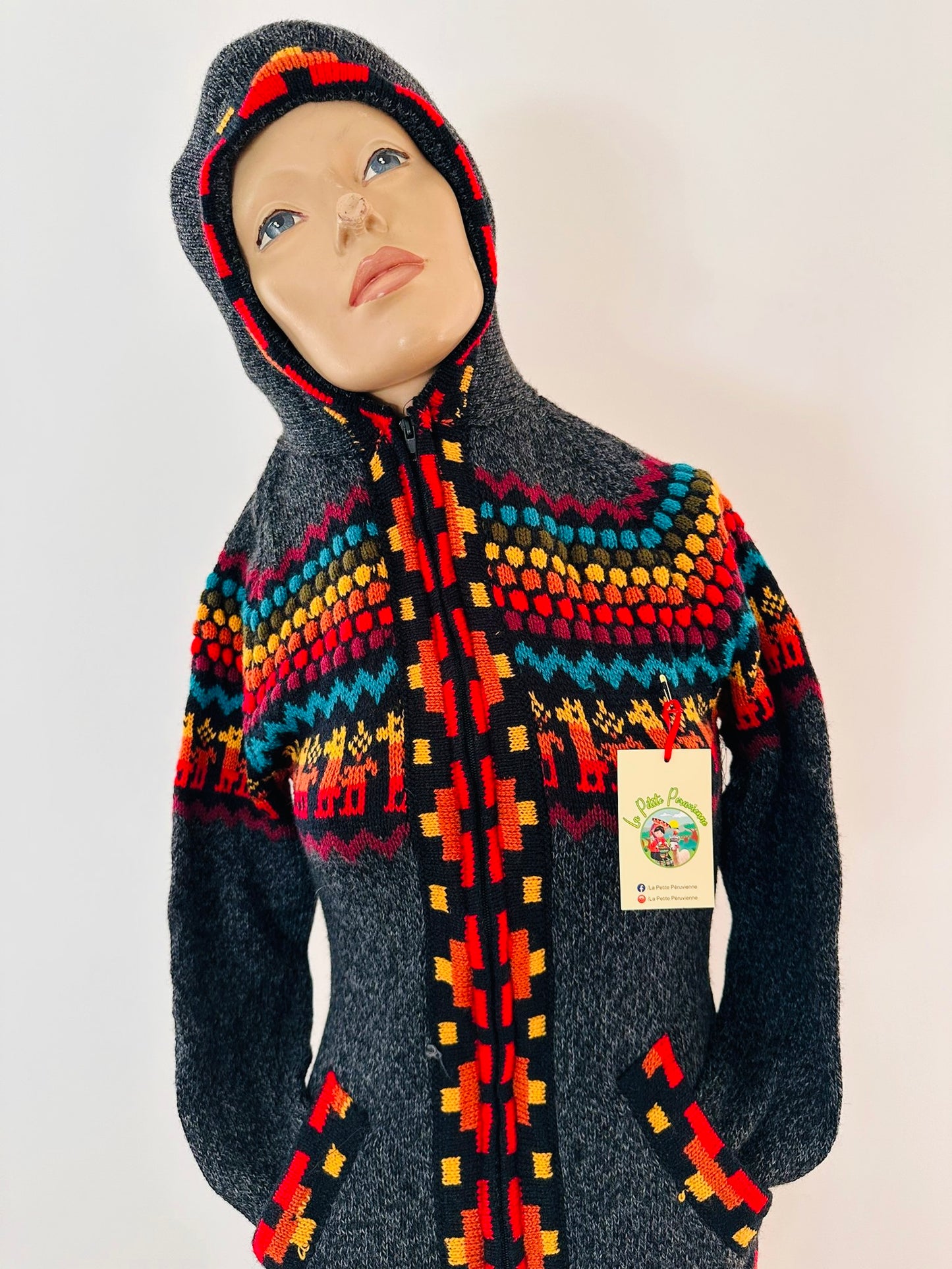 Gilet Péruvien zippé à capuche (coloré)