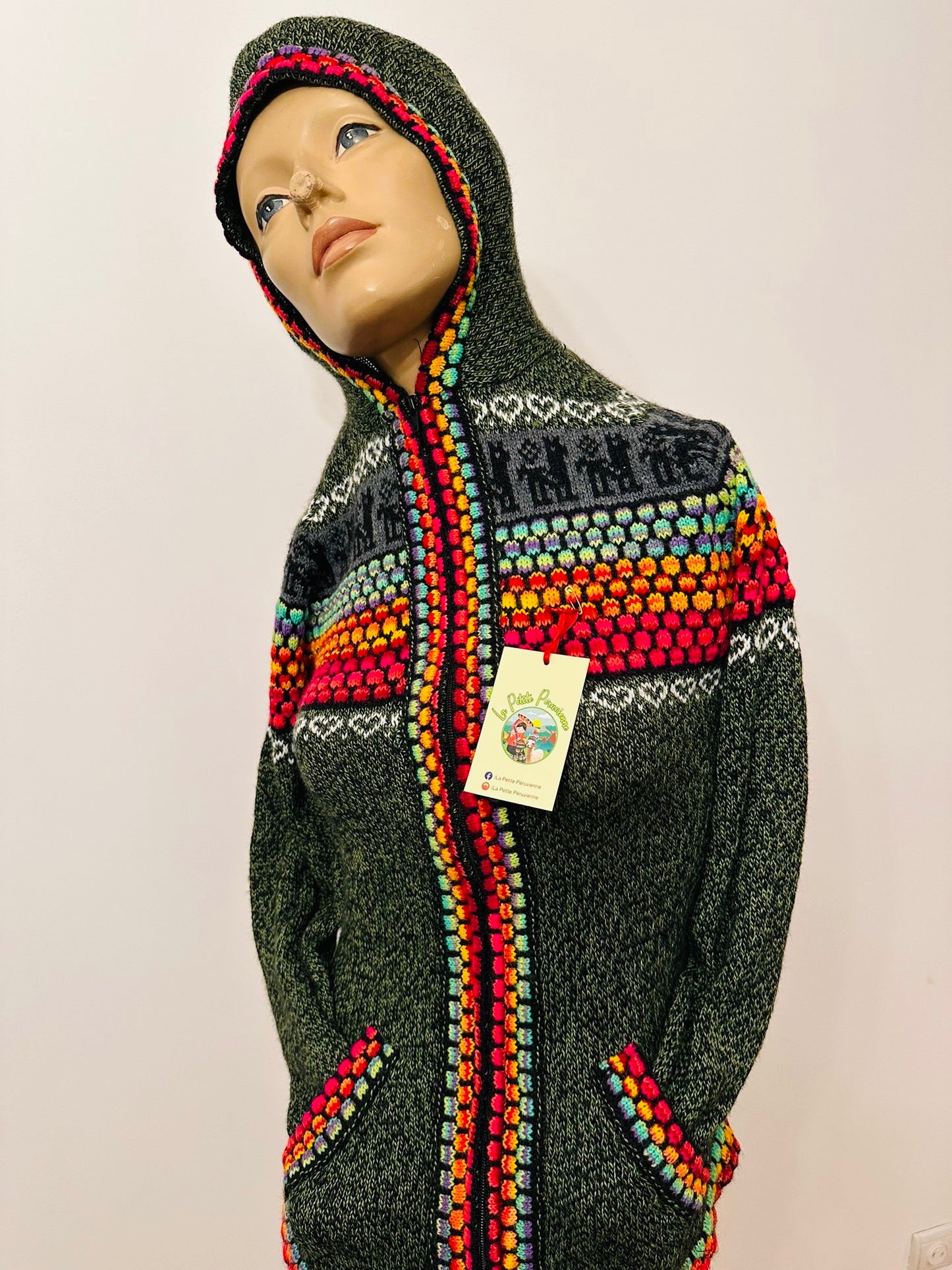 Gilet Péruvien zippé à capuche (coloré)