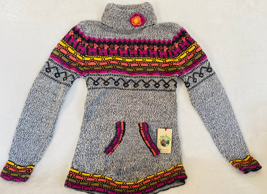 Pull-over péruvien à col de fleur